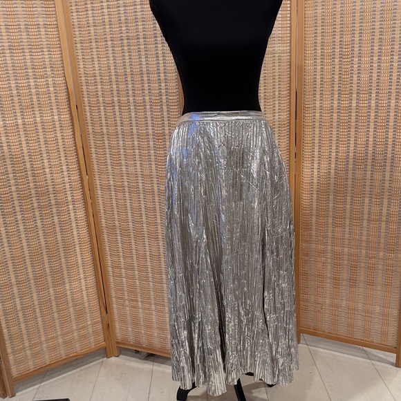 Maeve Silver Pleated Midi Skirt